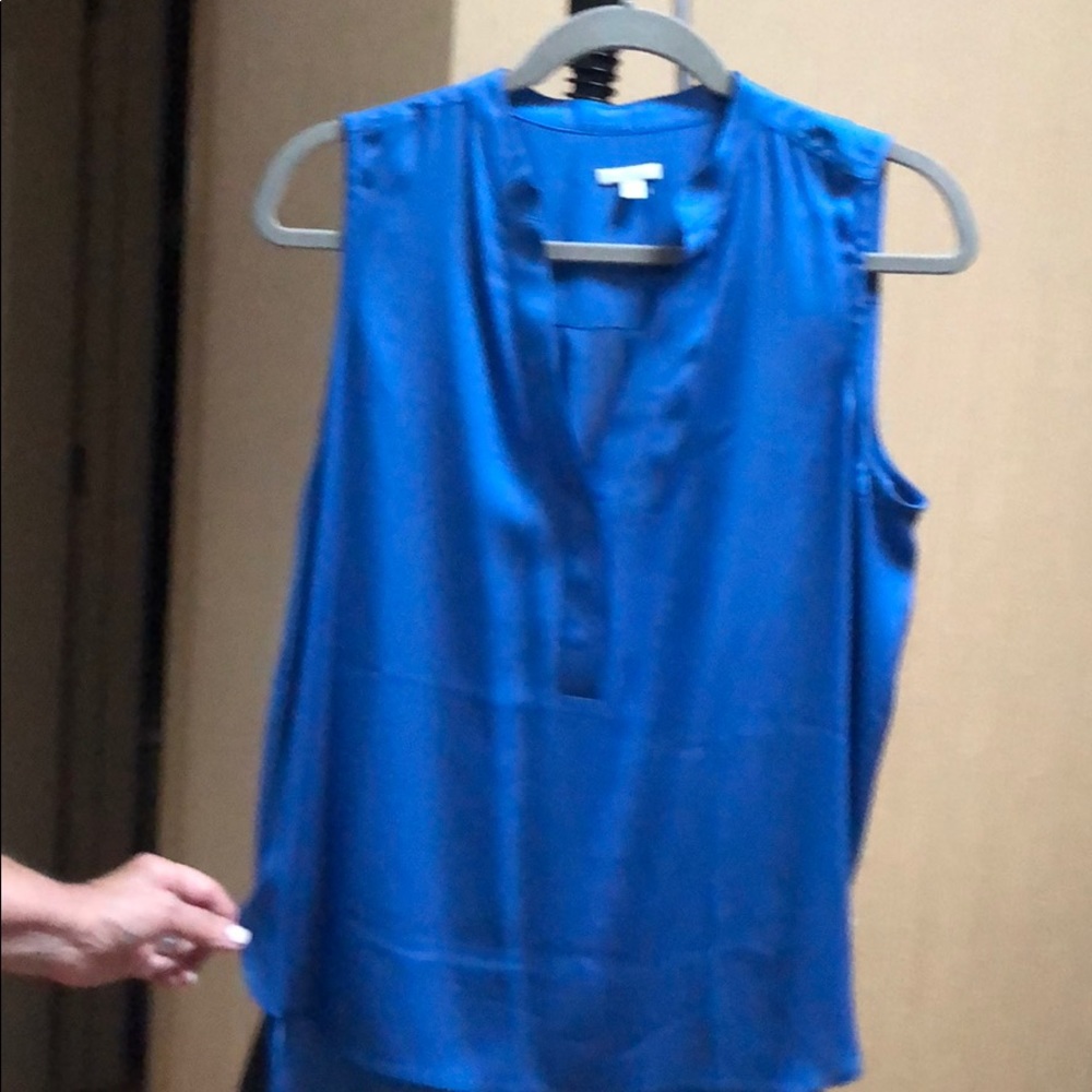 Blue sleeveless 100% silk V neck